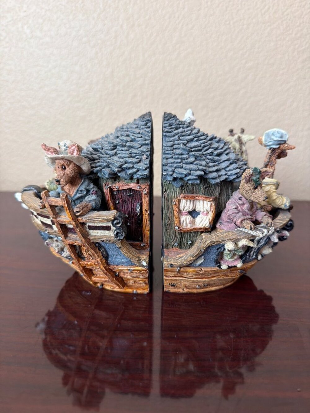 1999 Boyds Bears Noah's Ark Resin Bookends #4001 Set of 2 - Pre-owned No Box - Picture 4 of 16